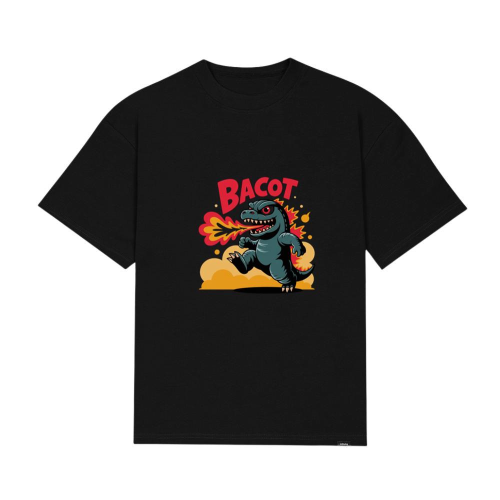 Bacot Fire Dinosaur Cartoon Illustration for Vintage Fun Vibes T-Shirt