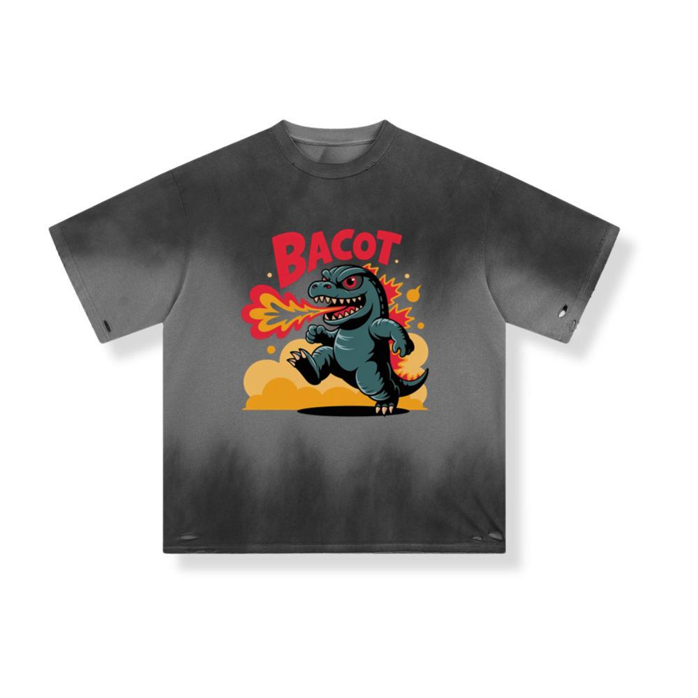 Bacot Fire Dinosaur Cartoon Illustration for Vintage Fun Vibes T-Shirt