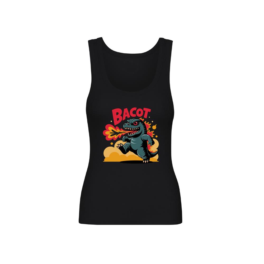 Bacot Fire Dinosaur Cartoon Illustration for Vintage Fun Vibes Tank Top
