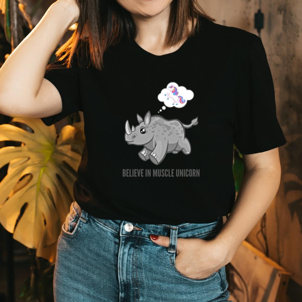 Believe In Muscle Unicorn Funny Rhino Cute Animal TShirt joakinsfashioncom