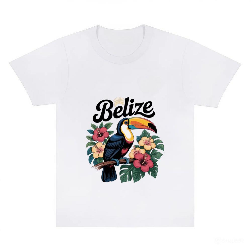 Belize Toucan With Tropical Flowers Vacation Theme T-Shirt