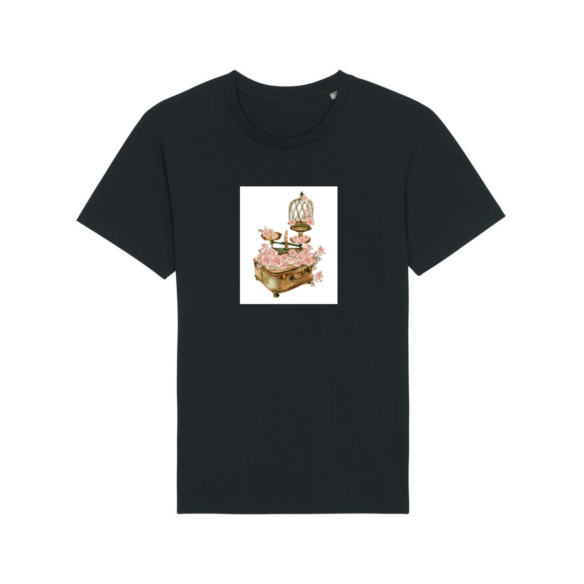 Birdcage, Scales, and Suitcase Adorned with Pink Roses T-Shirts