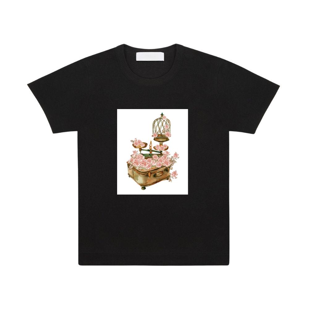 Birdcage, Scales, and Suitcase Adorned with Pink Roses T-Shirts