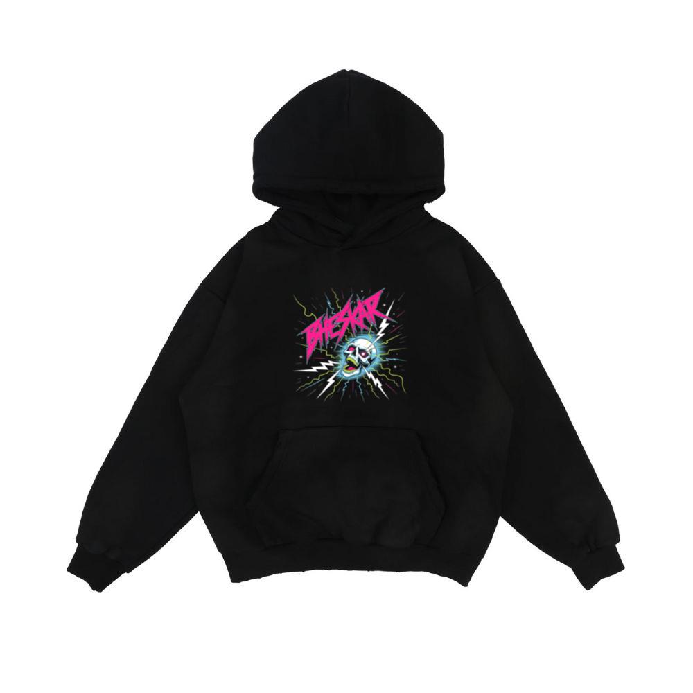 Bizarre Skull Neon Lightning Graphic Hoodie