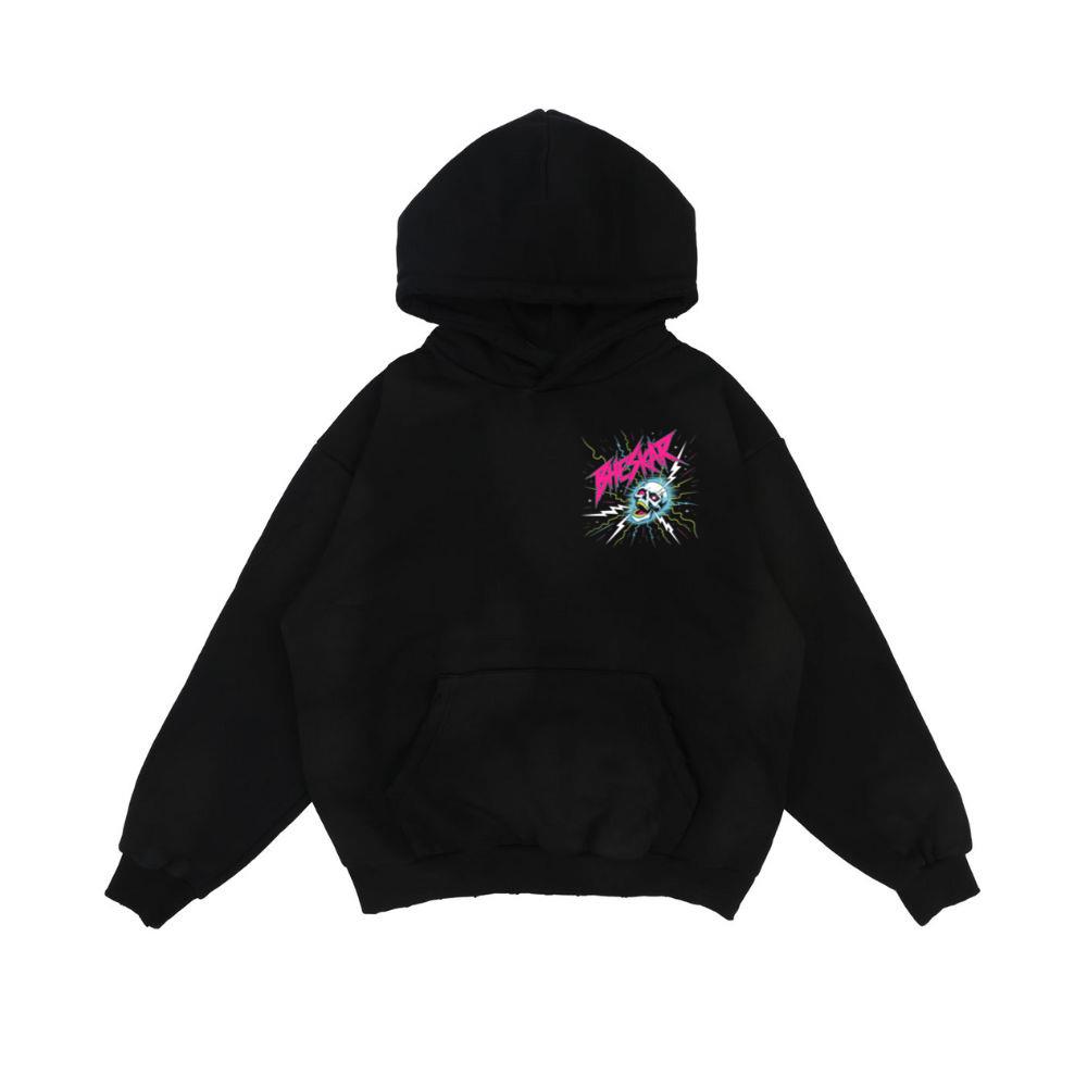 Bizarre Skull Neon Lightning Graphic Hoodie