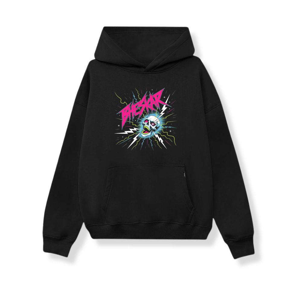 Bizarre Skull Neon Lightning Graphic Hoodie