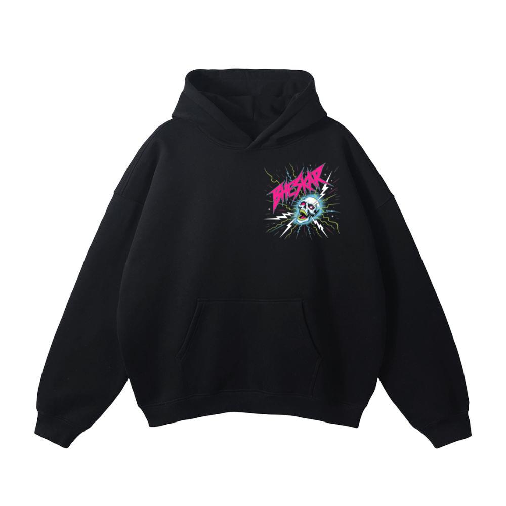 Bizarre Skull Neon Lightning Graphic Hoodie