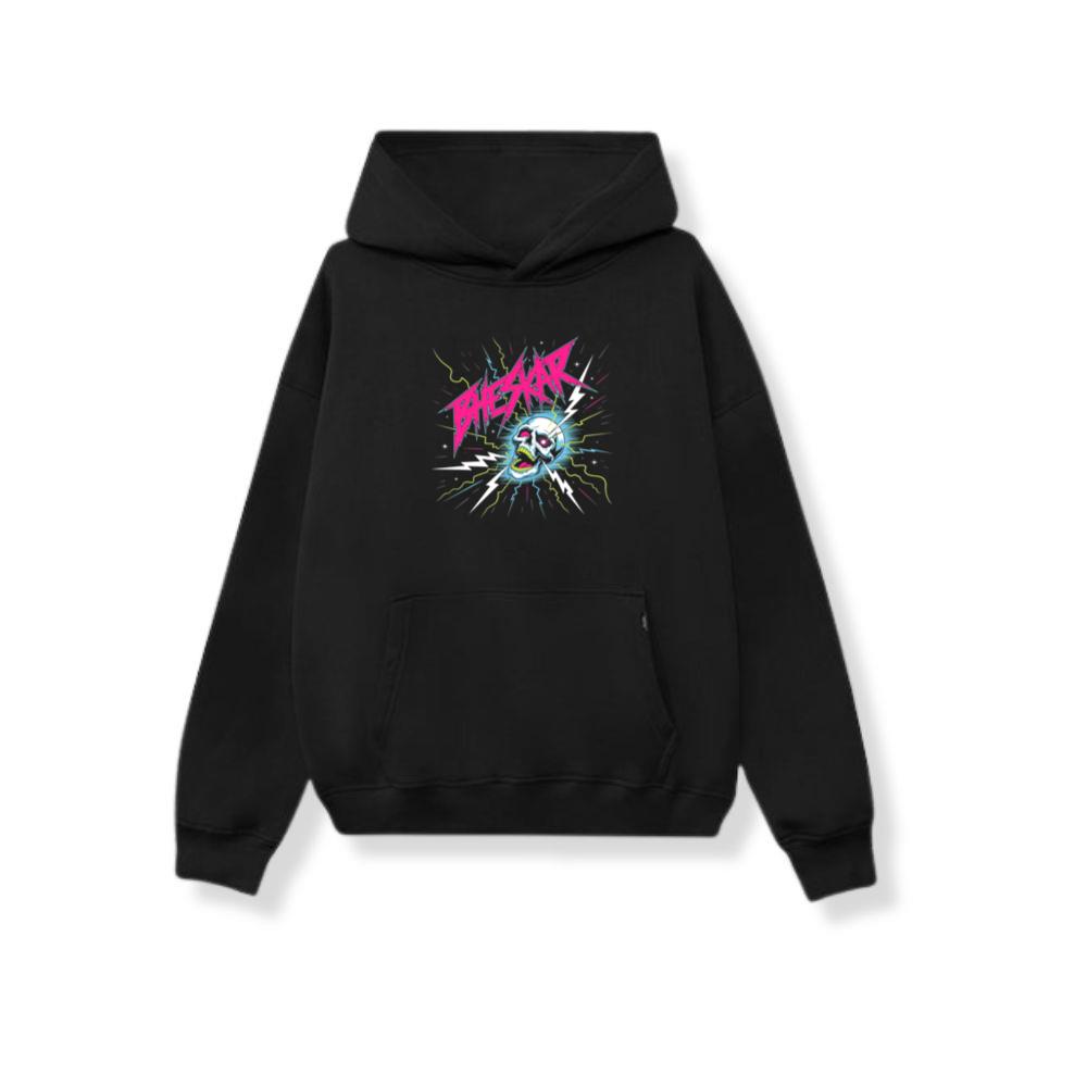 Bizarre Skull Neon Lightning Graphic Hoodie