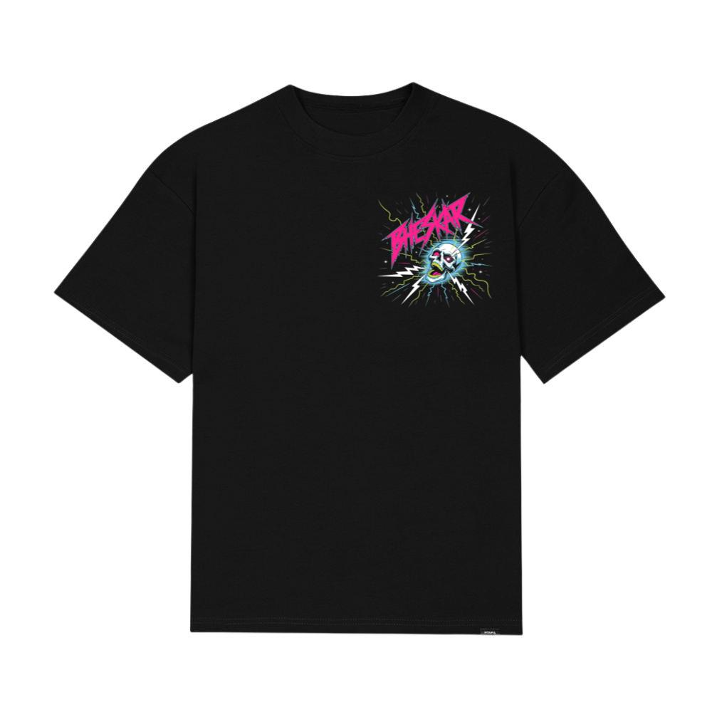 Bizarre Skull Neon Lightning Graphic T-Shirt