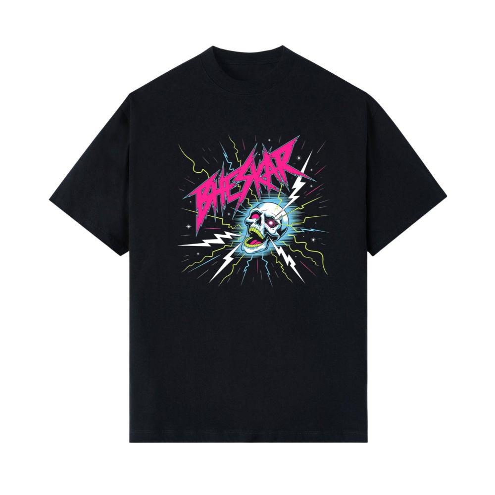 Bizarre Skull Neon Lightning Graphic T-Shirt