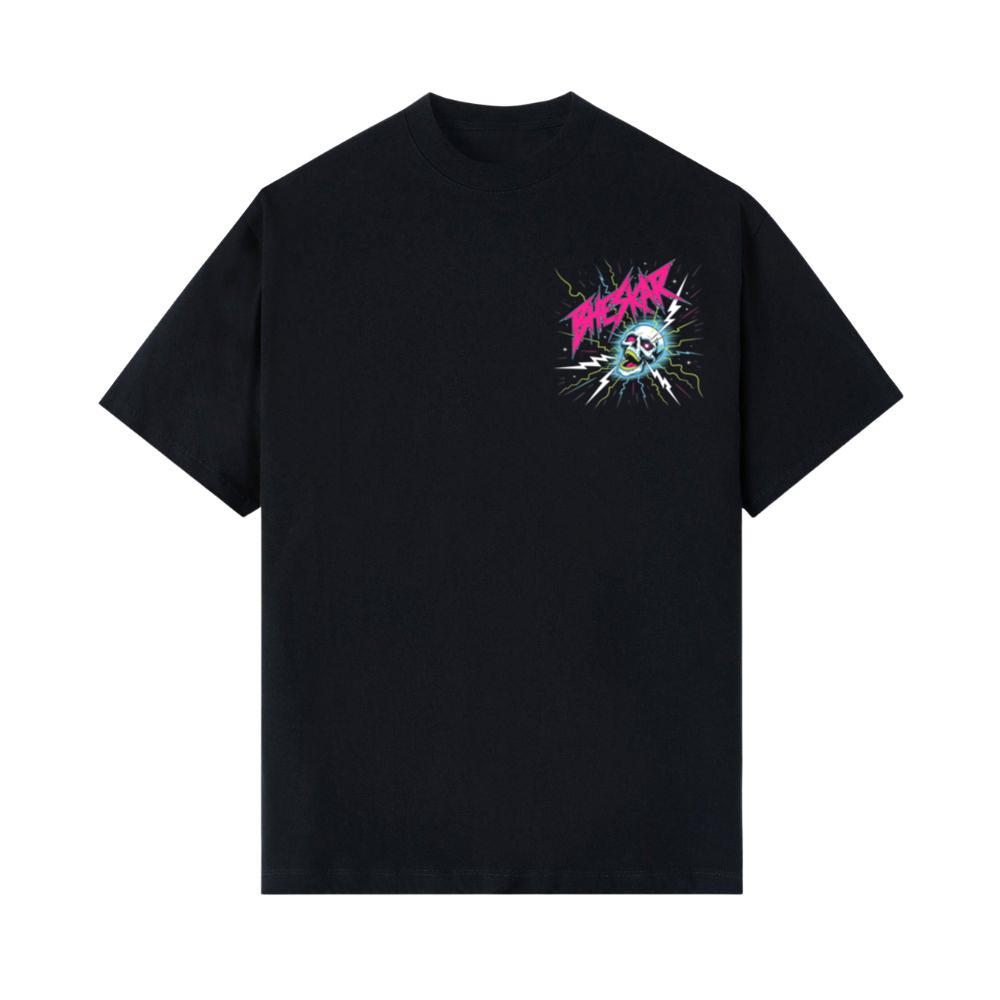 Bizarre Skull Neon Lightning Graphic T-Shirt