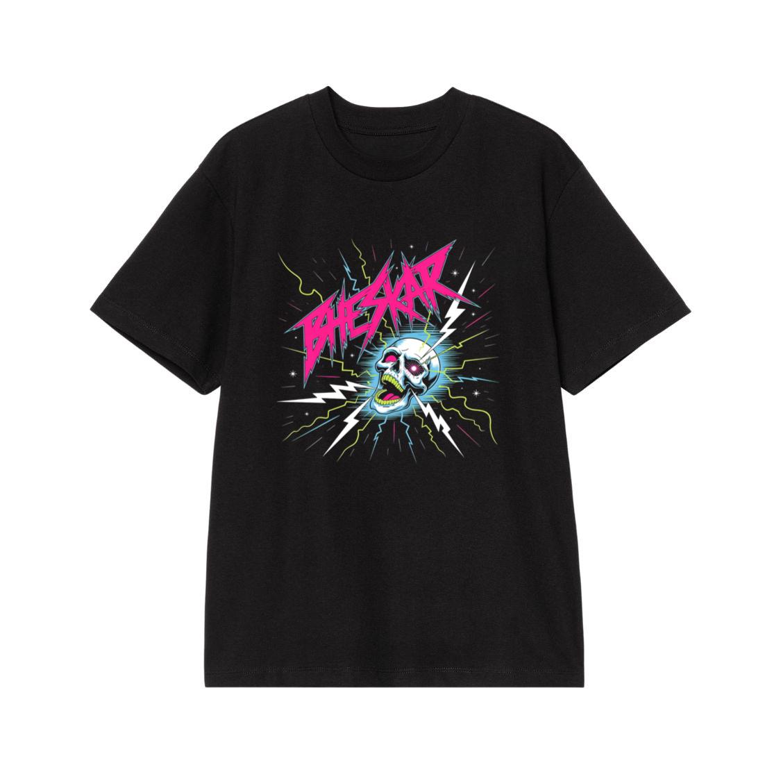 Bizarre Skull Neon Lightning Graphic T-Shirt