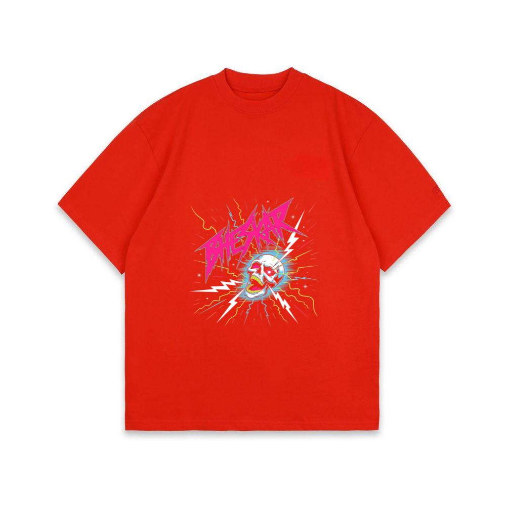 Bizarre Skull Neon Lightning Graphic T-Shirt