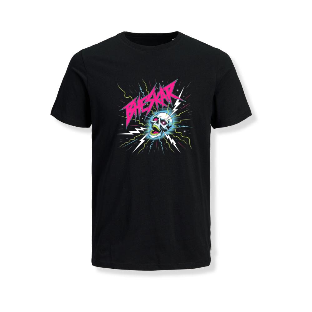 Bizarre Skull Neon Lightning Graphic T-Shirt