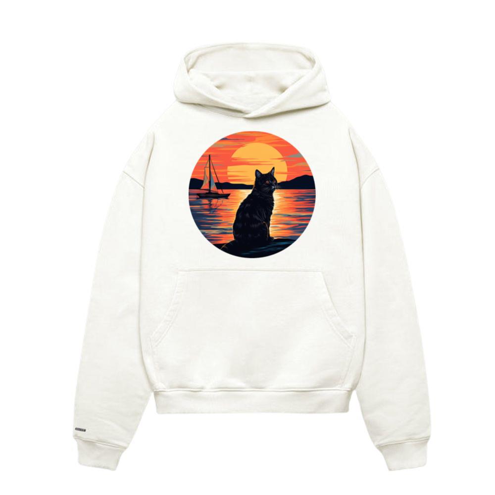 Black Cat Sailing at Sunset - Nautical Animal Hoodies