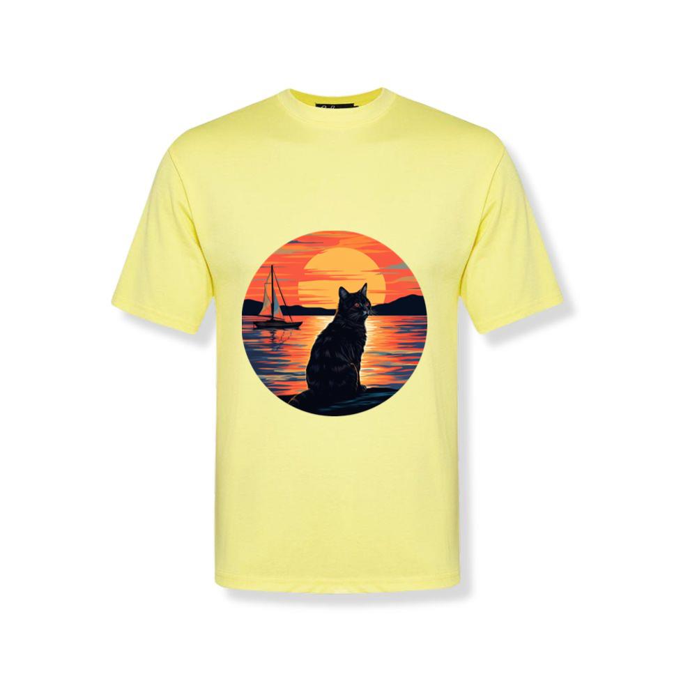 Black Cat Sailing at Sunset - Nautical Animal T-Shirts