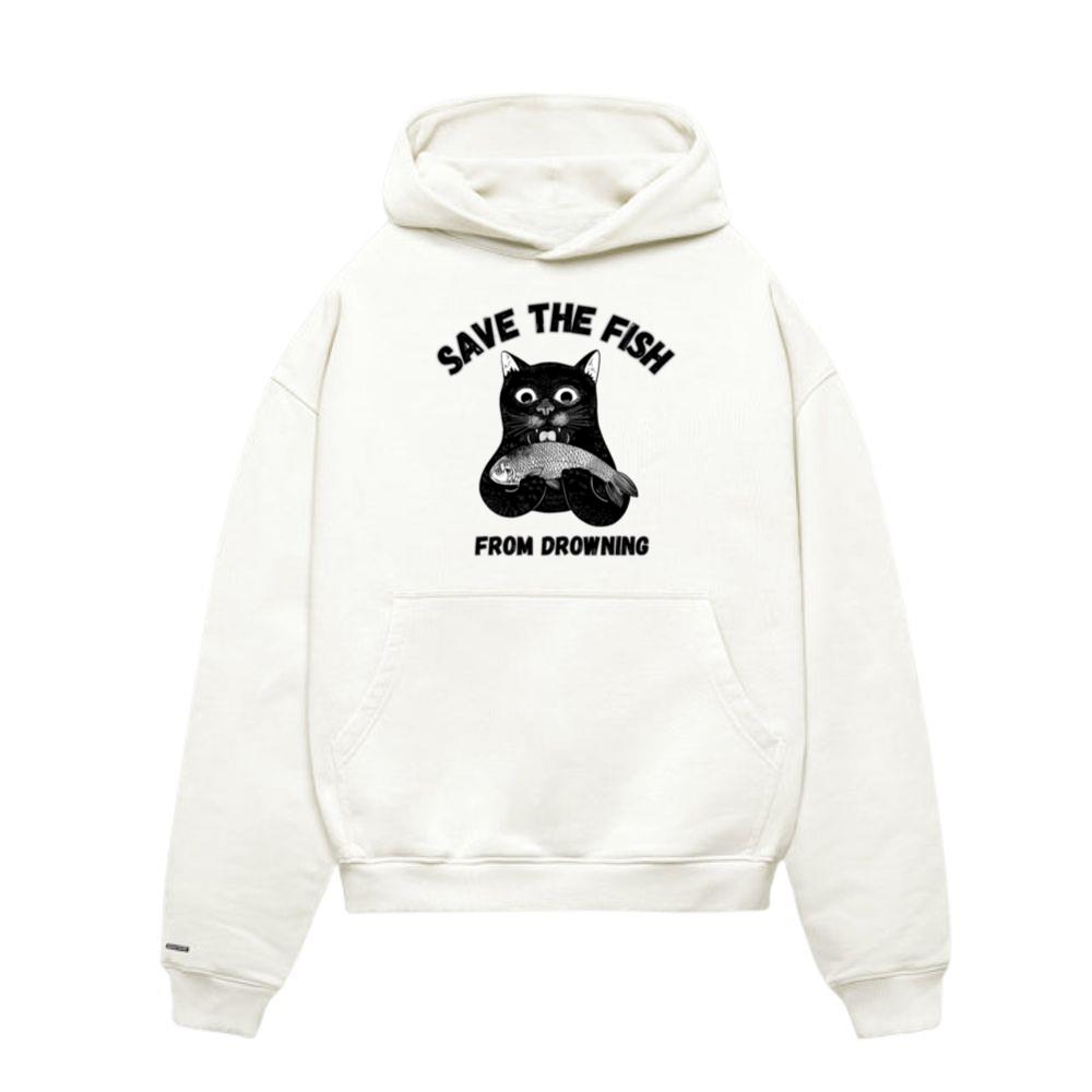 Black Cat Save The Fish From Drowning Funny Animal Hoodies