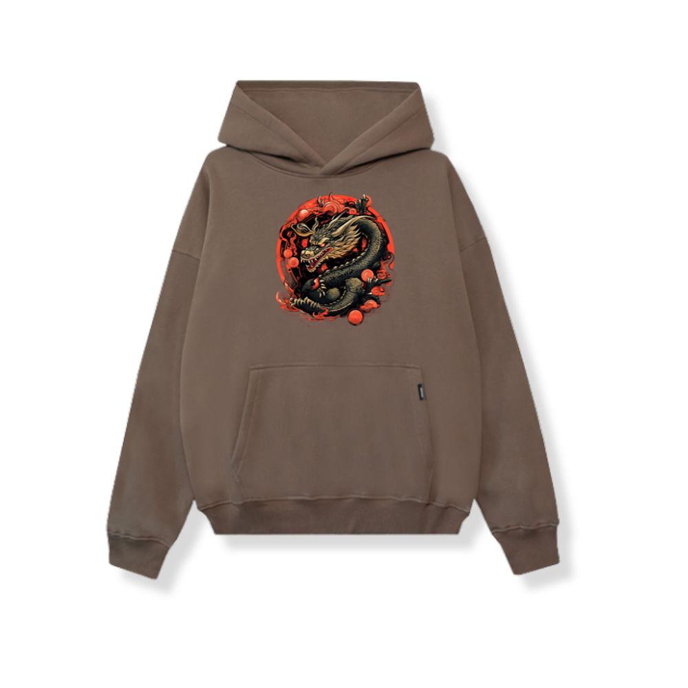 Black Coiled Dragon Red Sun Japanese Sea Waves Hoodies