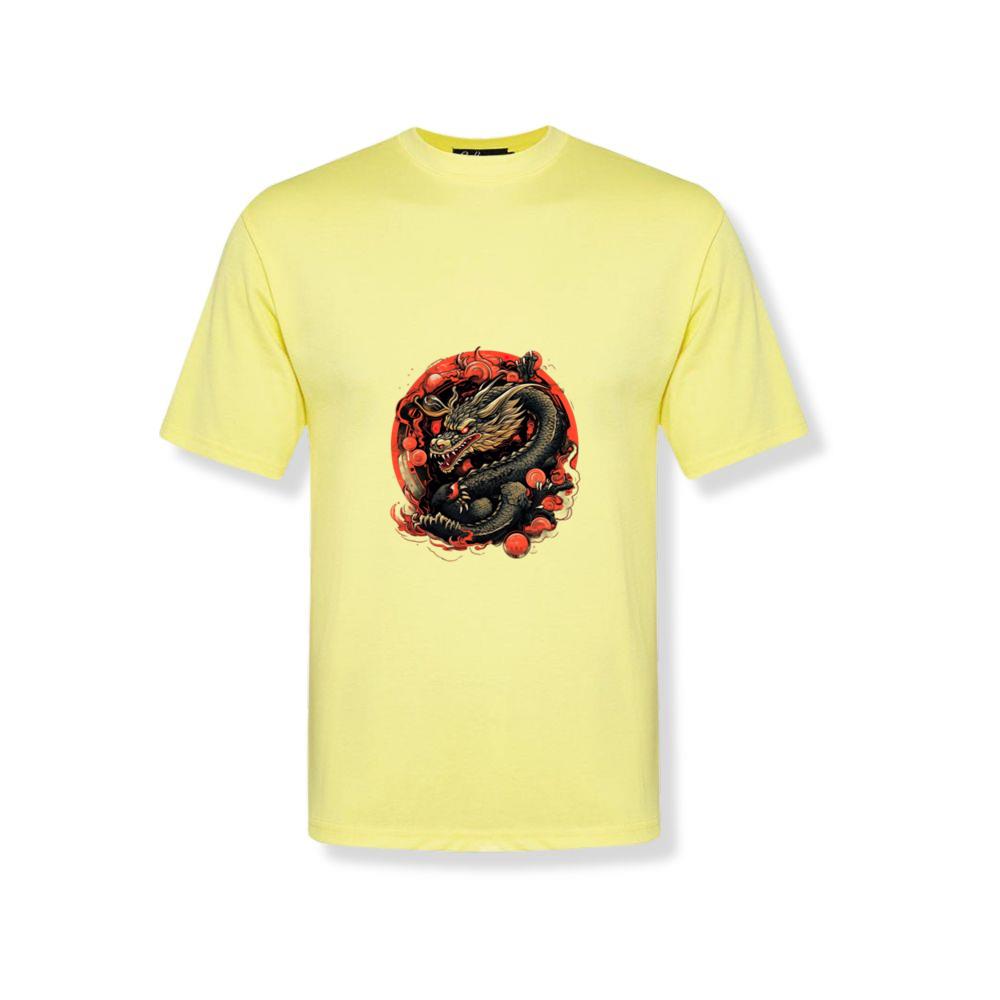 Black Coiled Dragon Red Sun Japanese Sea Waves T-Shirts