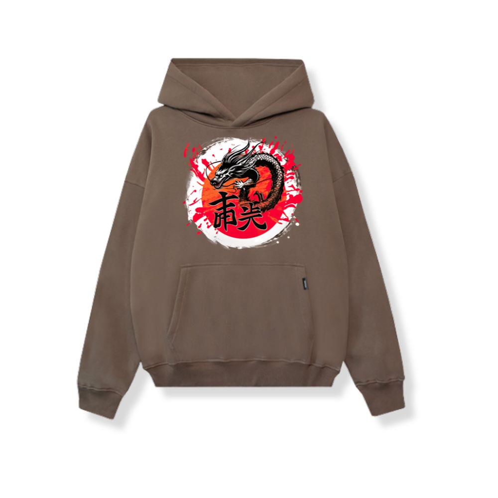 Black Dragon Head Red Kanji Japanese Sea Waves Hoodies