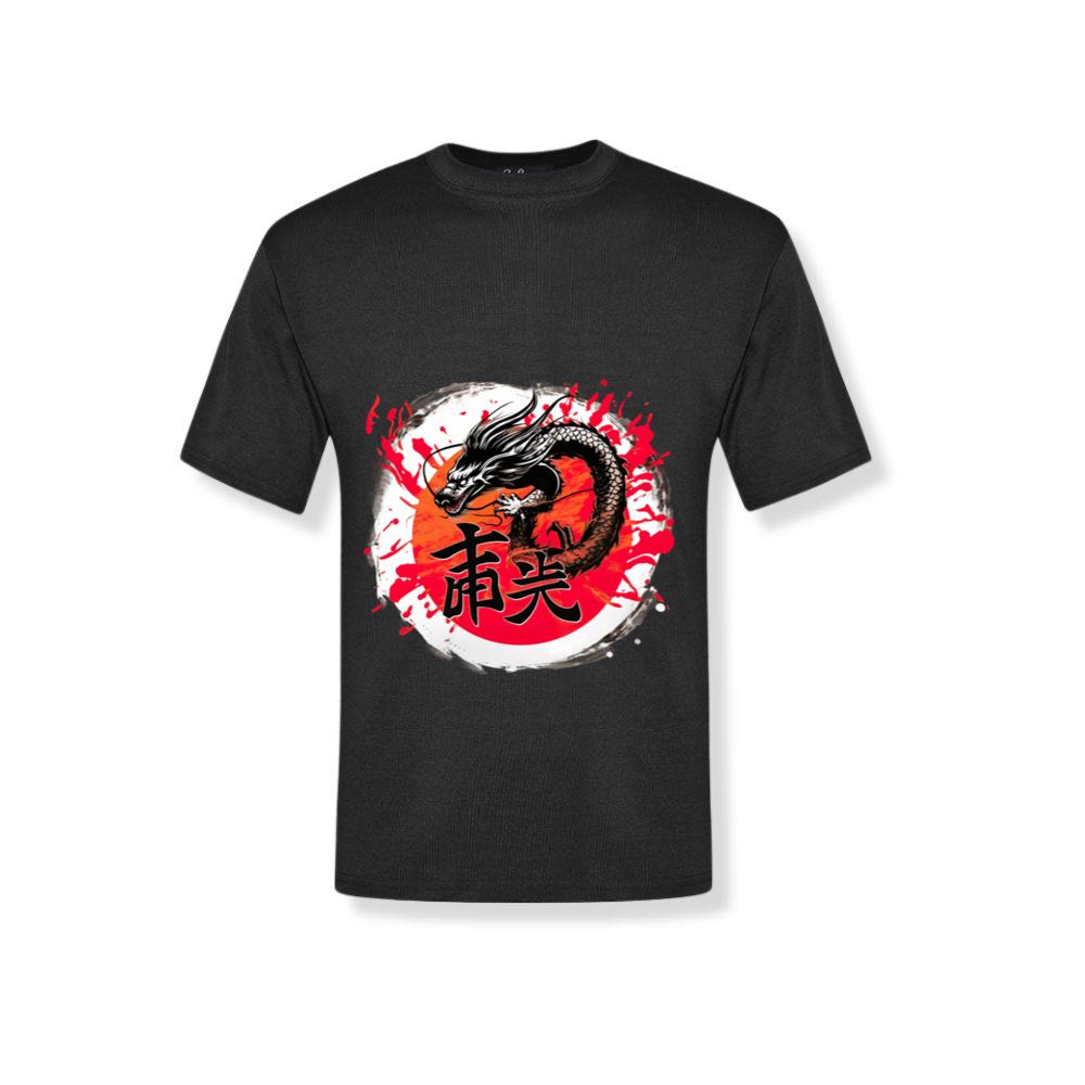 Black Dragon Head Red Kanji Japanese Sea Waves T-Shirts