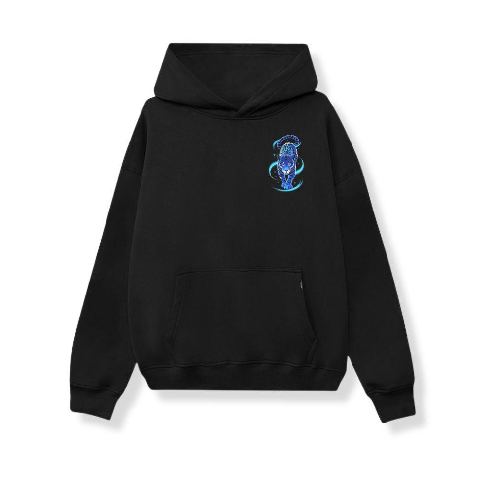Blue Panther Spirit Animal Neon Cat Graphic Hoodie
