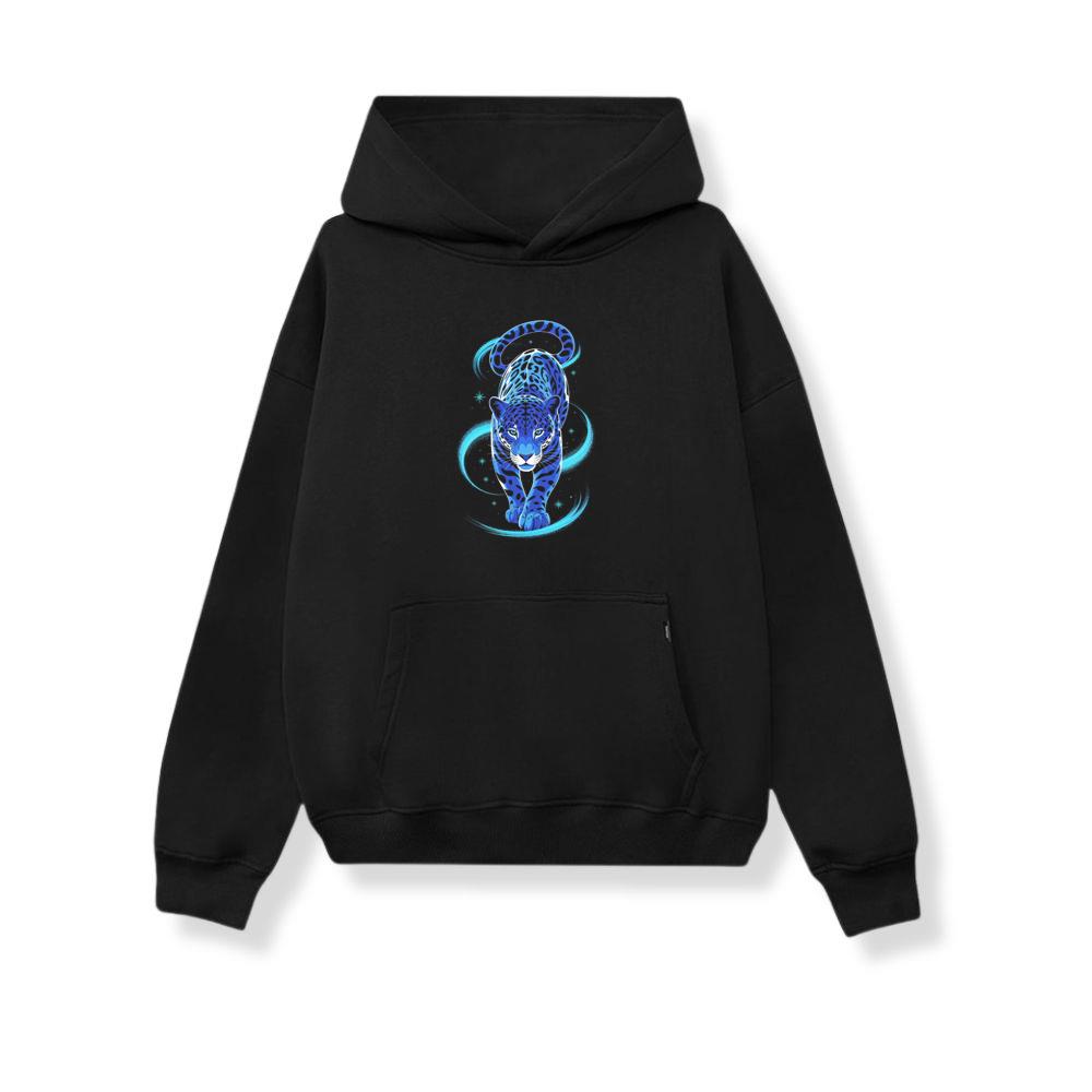 Blue Panther Spirit Animal Neon Cat Graphic Hoodie