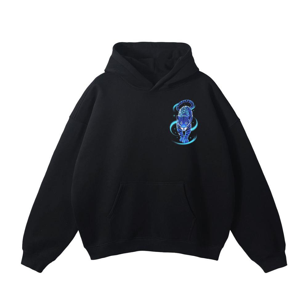 Blue Panther Spirit Animal Neon Cat Graphic Hoodie