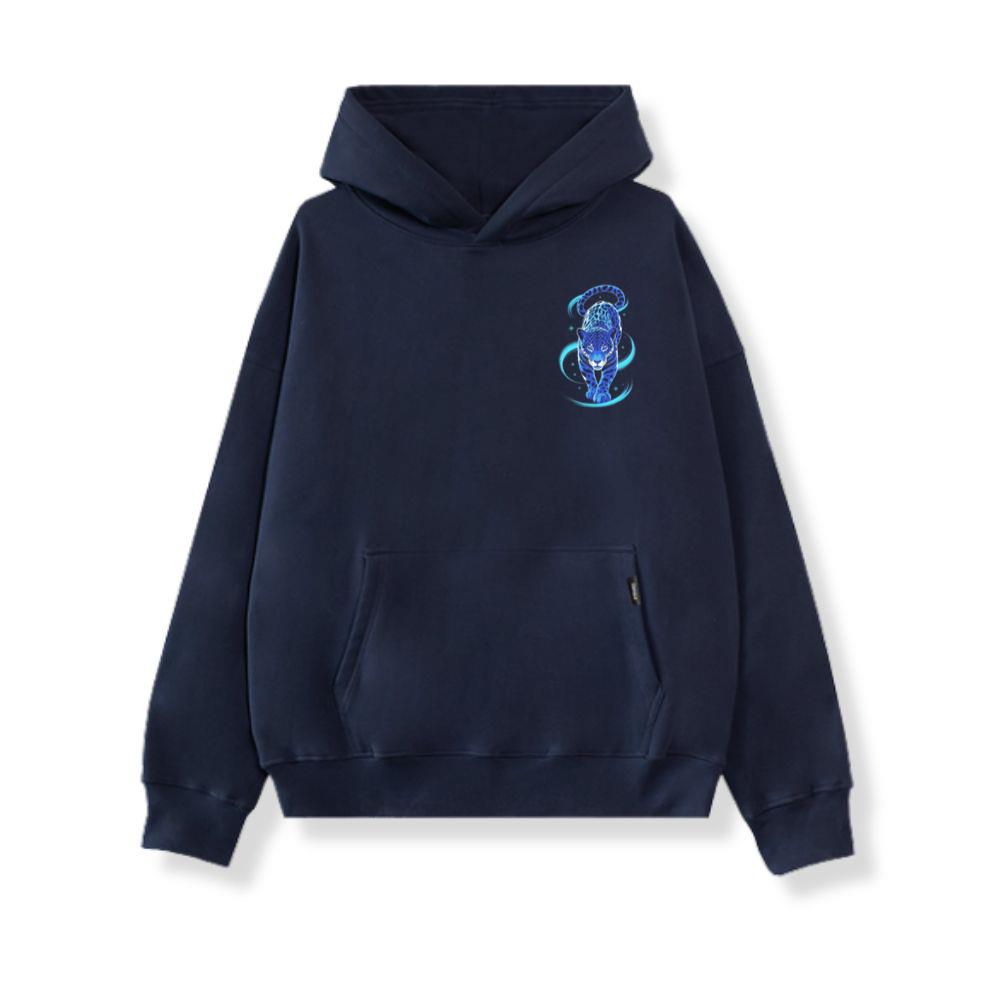 Blue Panther Spirit Animal Neon Cat Graphic Hoodie - Image 2