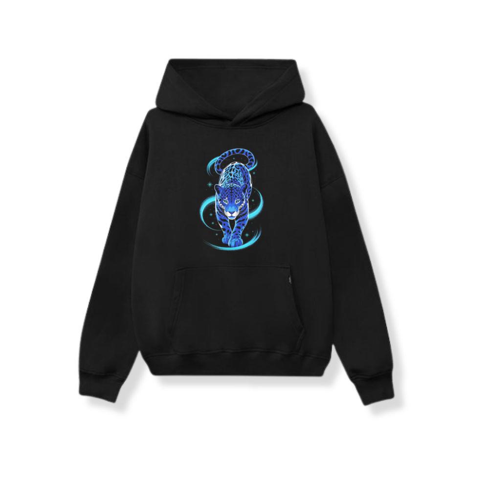 Blue Panther Spirit Animal Neon Cat Graphic Hoodie