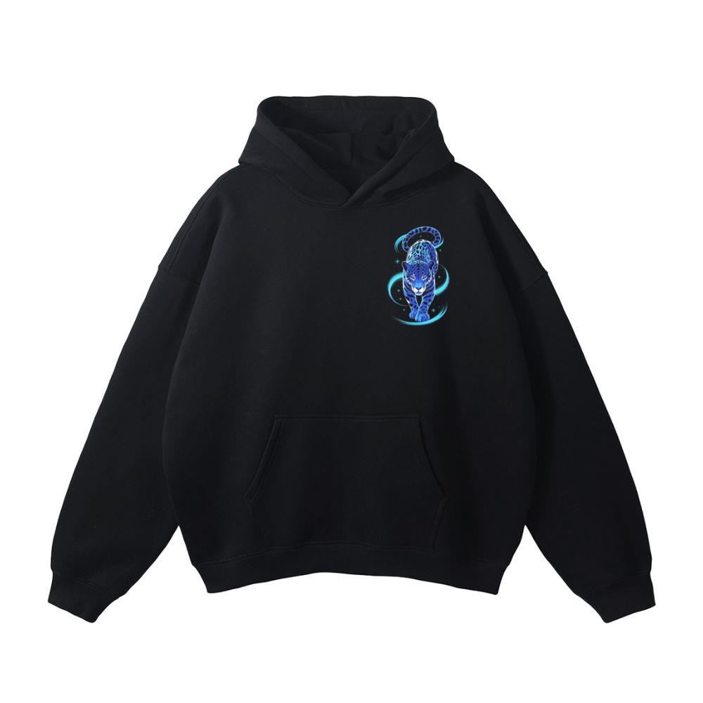 Blue Panther Spirit Animal Neon Cat Graphic Hoodie