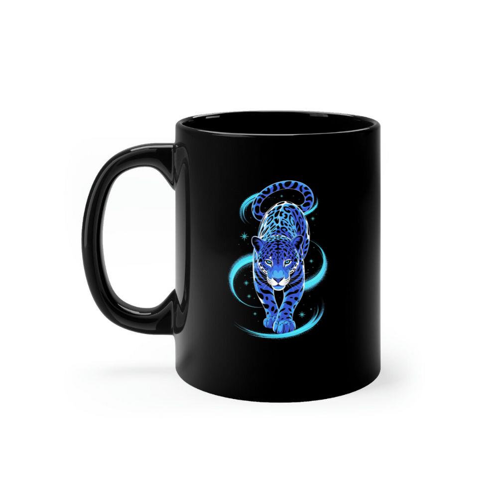 Blue Panther Spirit Animal Neon Cat Graphic Mug