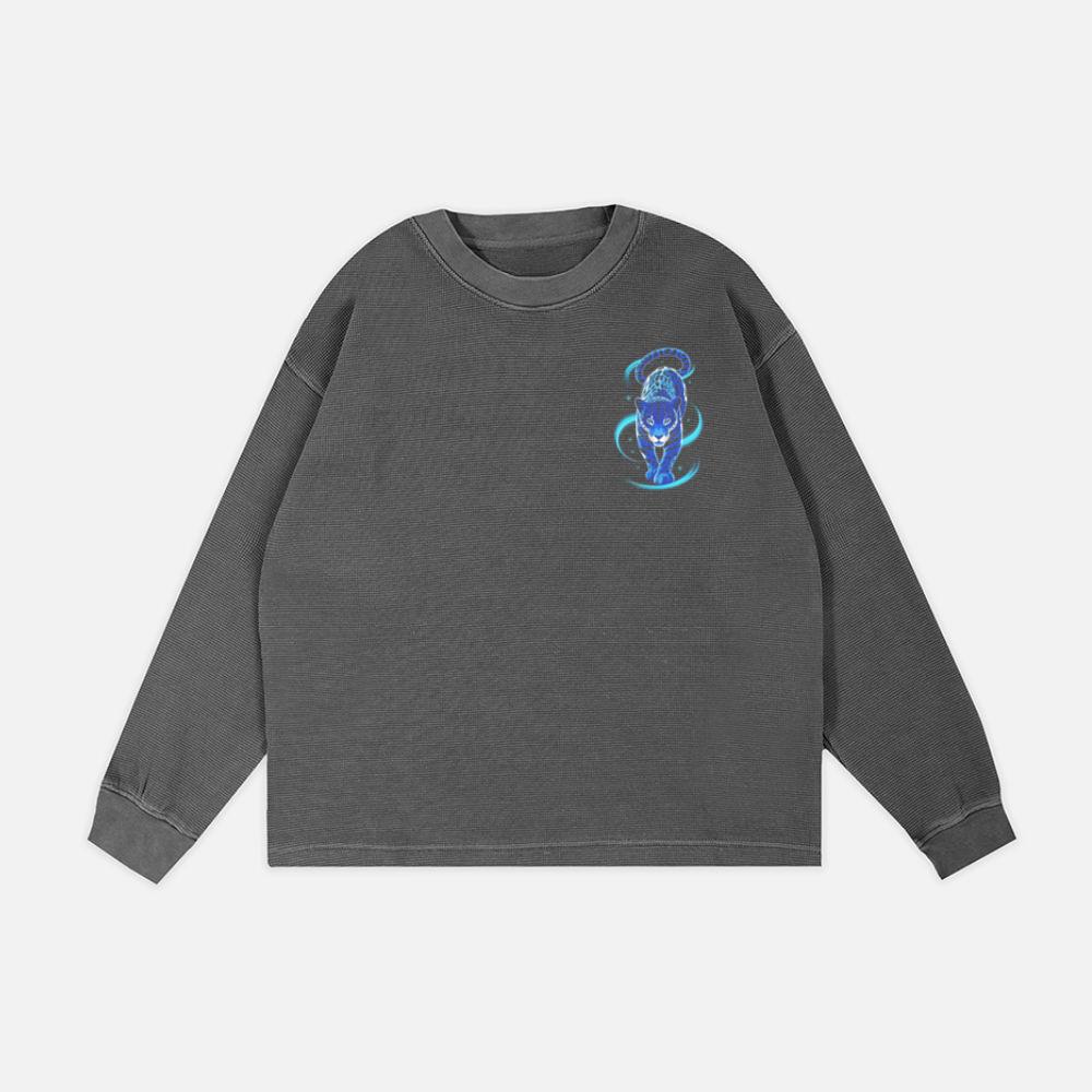 Blue Panther Spirit Animal Neon Cat Graphic Sweatshirt