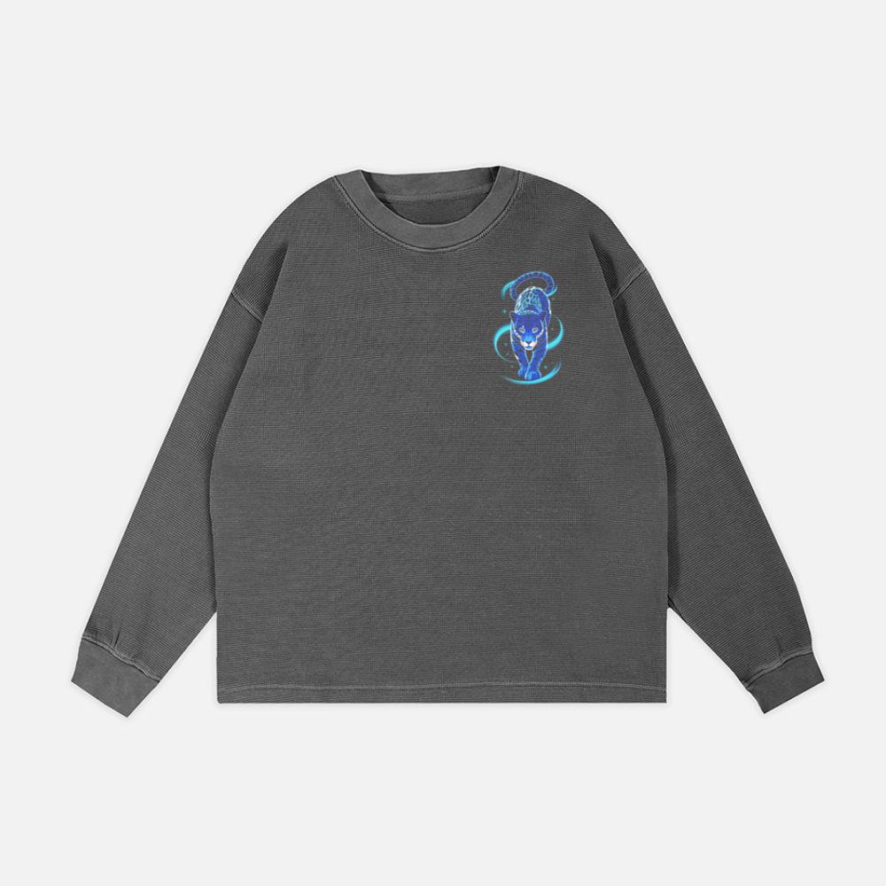 Blue Panther Spirit Animal Neon Cat Graphic Sweatshirt - Image 2