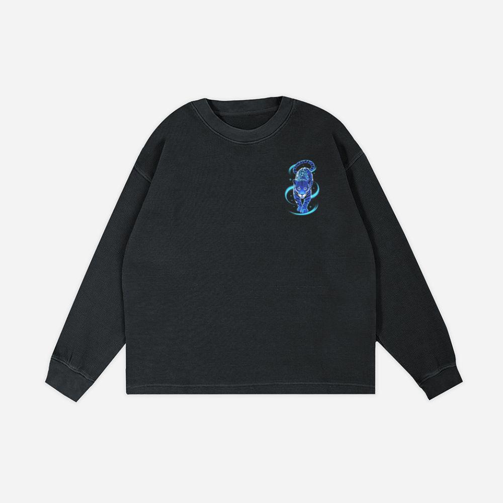 Blue Panther Spirit Animal Neon Cat Graphic Sweatshirt