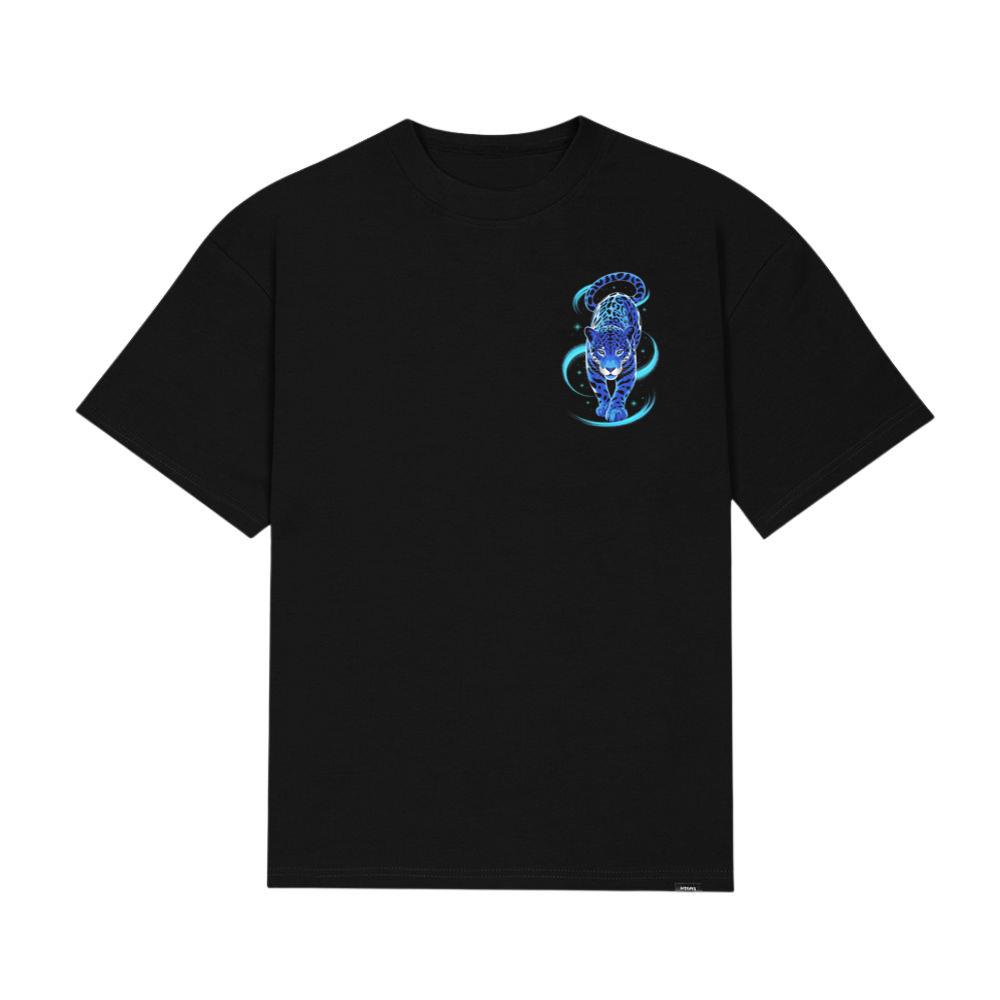 Blue Panther Spirit Animal Neon Cat Graphic T-Shirt