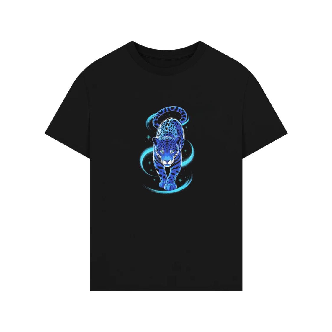 Blue Panther Spirit Animal Neon Cat Graphic T-Shirt