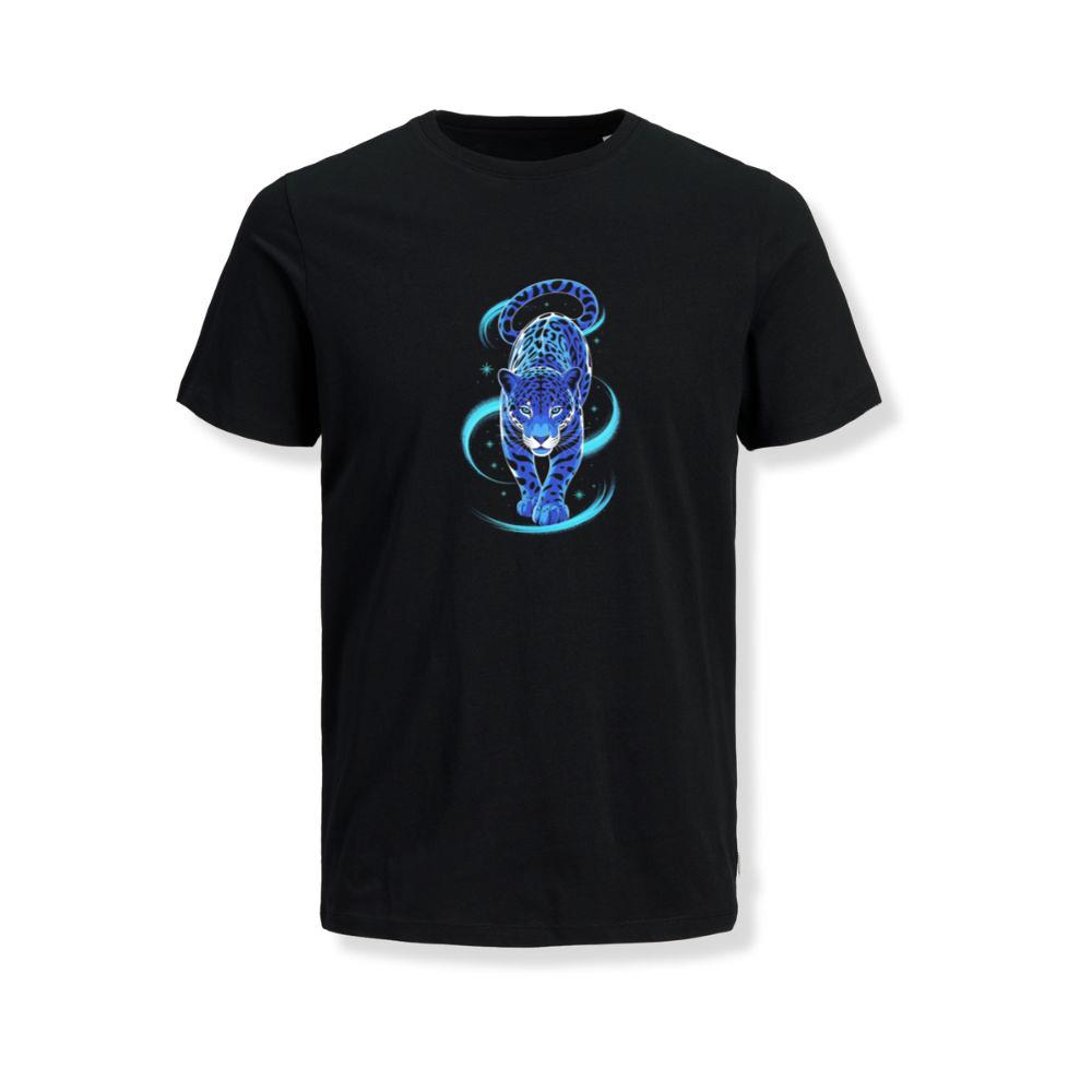 Blue Panther Spirit Animal Neon Cat Graphic T-Shirt