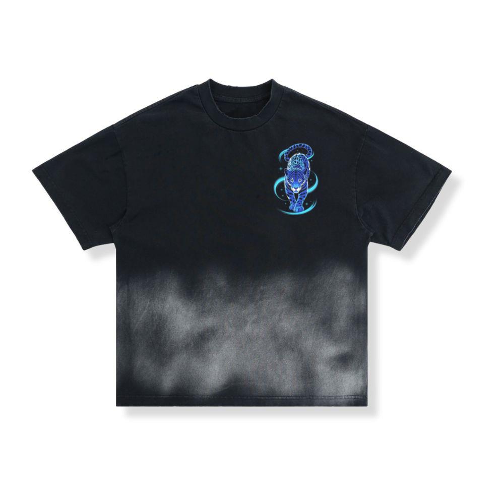 Blue Panther Spirit Animal Neon Cat Graphic T-Shirt