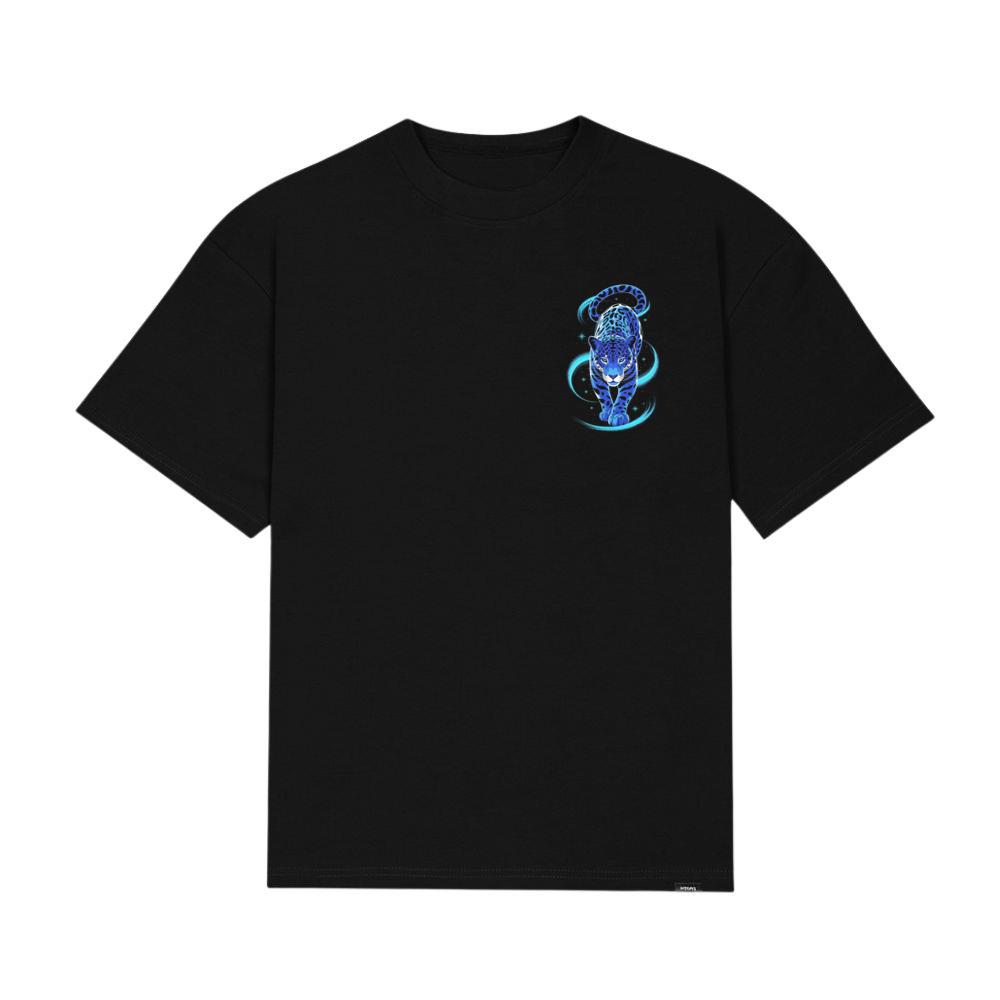 Blue Panther Spirit Animal Neon Cat Graphic T-Shirt