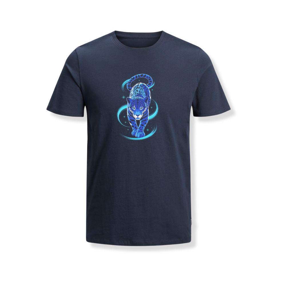 Blue Panther Spirit Animal Neon Cat Graphic T-Shirt - Image 2