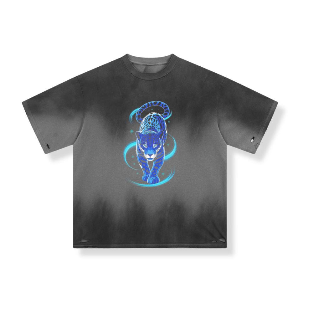 Blue Panther Spirit Animal Neon Cat Graphic T-Shirt