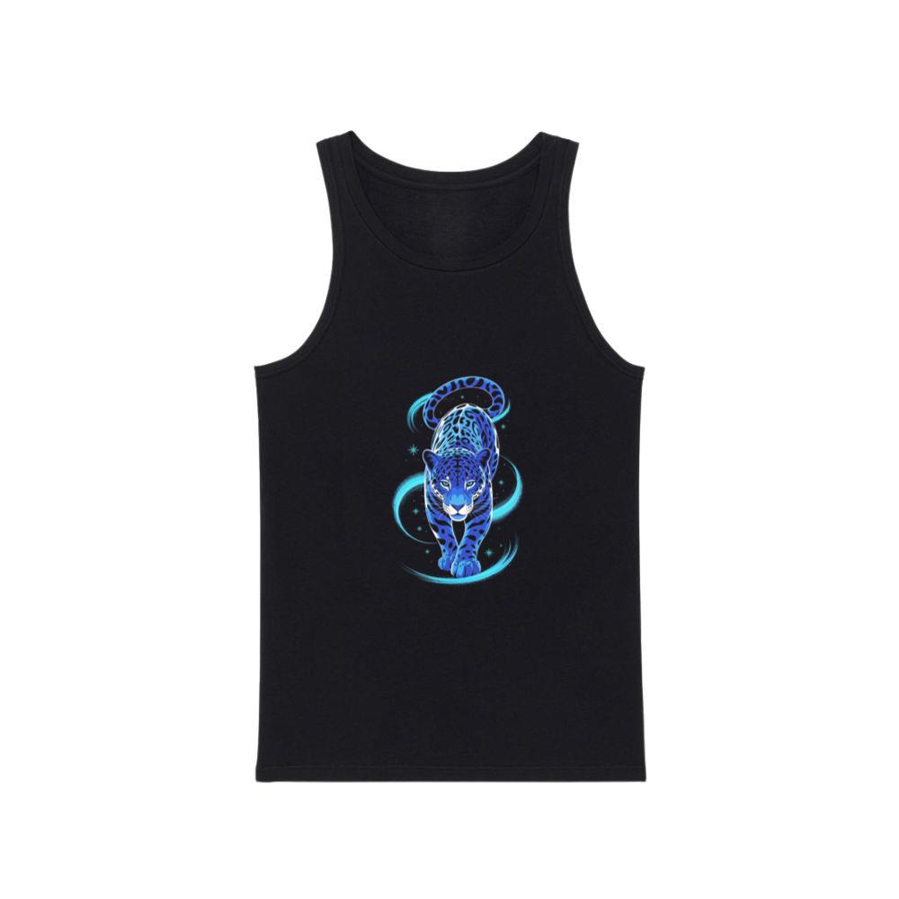 Blue Panther Spirit Animal Neon Cat Graphic Tank Top
