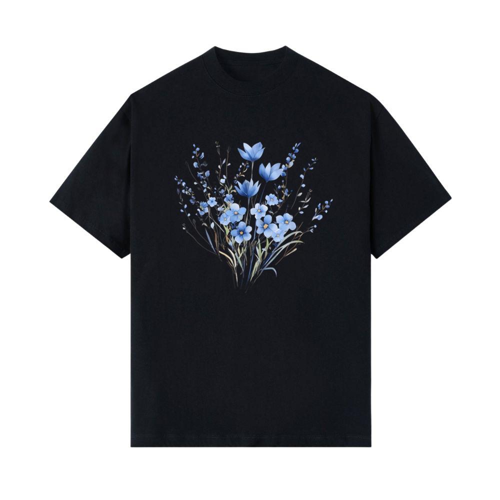 Blue Wildflower Bouquet Watercolor Botanical Tee Design T-Shirt