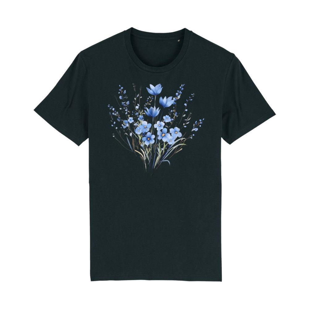 Blue Wildflower Bouquet Watercolor Botanical Tee Design T-Shirt 