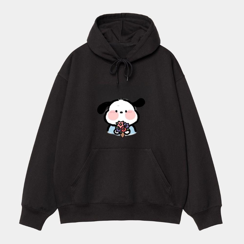 Blushing Puppy with Flowers Hoodie