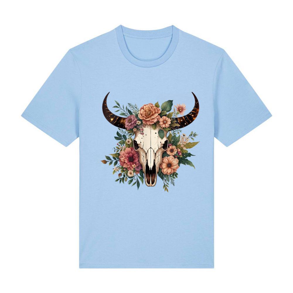Boho Cow Bull Skull Flowers Wild west Western Cowgirl Texans T-Shirt