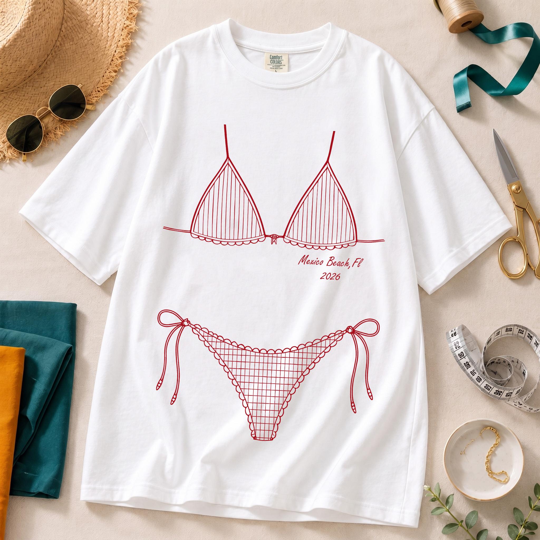 BojjiCo Custom Line Art Bikini Body Graphic Oversized T-Shirt Cover Up for Women Preppy Coquette Beach Vacation Bachelorette Party White Cotton Pink Graphic Crew Neck Short Sleeve Graphic T Shirts Mrs Bride Bridesmaids Apparel - Image 3