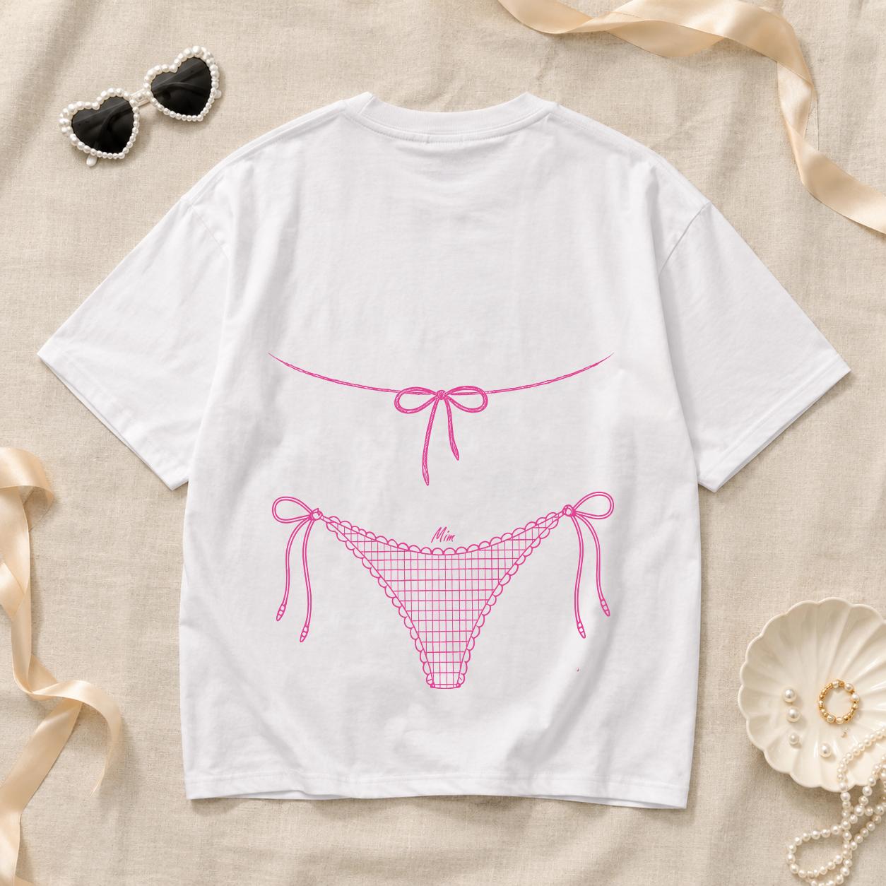 BojjiCo Custom Line Art Bikini Body Graphic Oversized T-Shirt Cover Up for Women Preppy Coquette Beach Vacation Bachelorette Party White Cotton Pink Graphic Crew Neck Short Sleeve Graphic T Shirts Mrs Bride Bridesmaids Apparel - Image 6