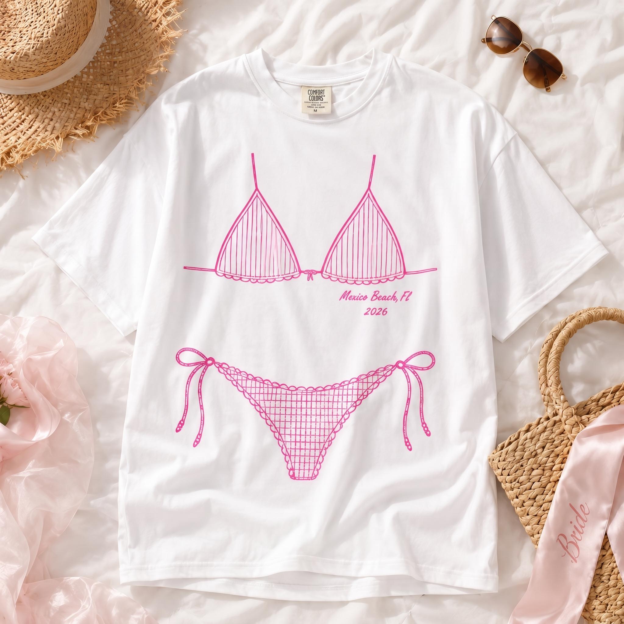 BojjiCo Custom Line Art Bikini Body Graphic Oversized T-Shirt Cover Up for Women Preppy Coquette Beach Vacation Bachelorette Party White Cotton Pink Graphic Crew Neck Short Sleeve Graphic T Shirts Mrs Bride Bridesmaids Apparel - Image 2